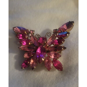 Beautiful WEISS LIKE Butterfly Pin Brooch Pink & Red Rhinestones